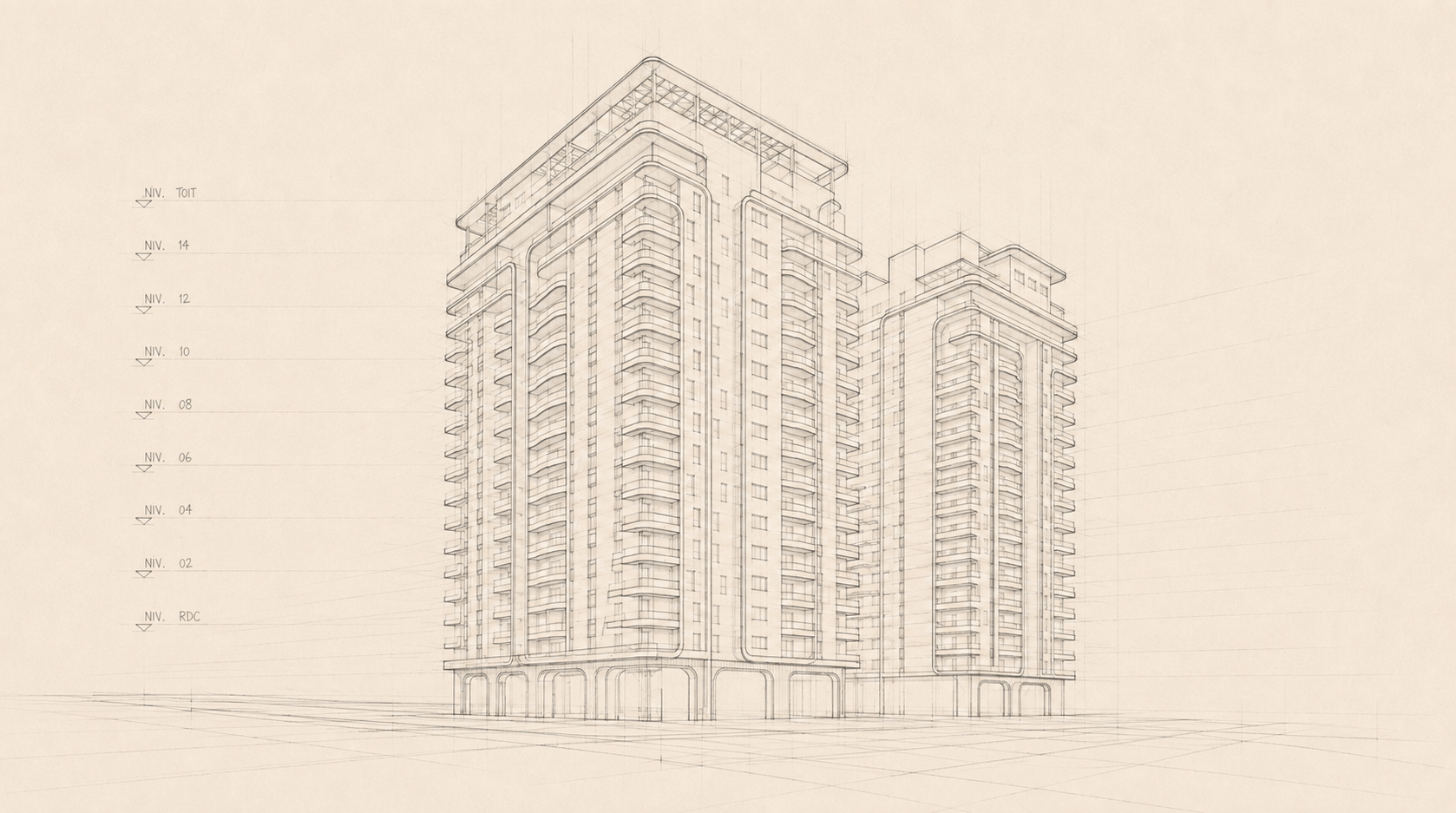 Plan architectural au trait de la résidence ALCO AMLAK