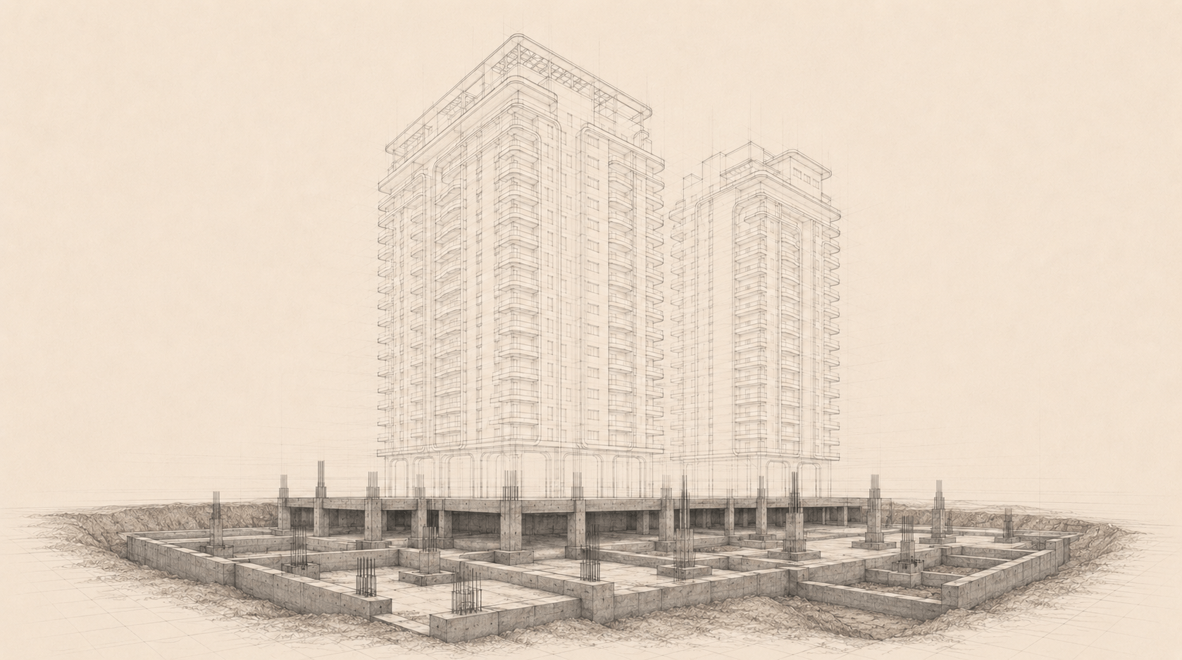 Terrassement et fondations en béton de la résidence