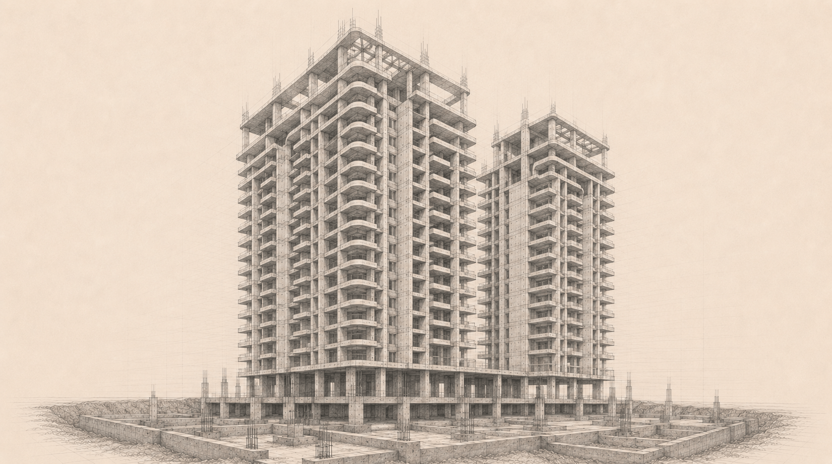 Structure en béton de la résidence en construction